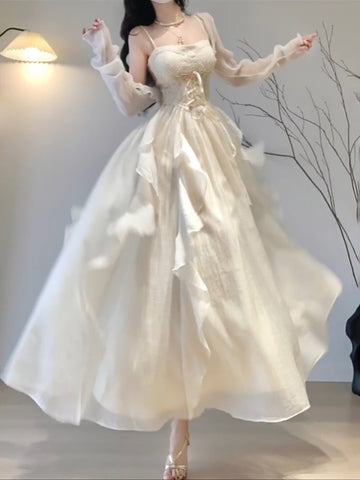 A Line Spaghetti Straps Ivory Holiday Dress Birthday Dresses Birthday Outfits SD1299
